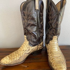 Dan Post Giant Python Snakeskin Leather Pull On Western Boots Mens Size 10 D